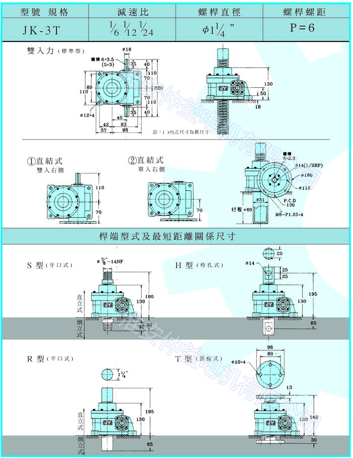 臺灣減速機-螺旋升降器-JK-3T